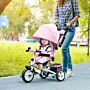 Homcom 4 In 1 Kids Trike Push Bike W/ Push Handle, Canopy, 5-point Safety Belt, Storage, Footrest, Brake, For 1-5 Years, Pink