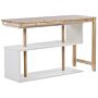 Corner Home Office Desk Light Wood And White Rubberwood 120 X 45 Cm Rotatable Top Open Shelves