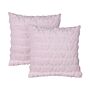 Set Of 2 Scatter Cushions Pink Polyester Fabric Hearts Pattern 45 X 45 Cm Pillows For Kids