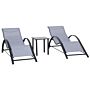 Outsunny 3 Pieces Lounge Chair Set Garden Outdoor Recliner Sunbathing Chair With Table, Light Grey