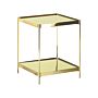 Side Table Gold Tempered Glass Top Metal Legs With Shelf Shiny