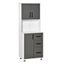 Homcom Modern Kitchen Cupboard With Storage Cabinets, 3 Drawers And Open Countertop, Grey