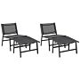 Set Of 2 Garden Chairs Black Textilene Seat Backrest Metal Frame With Footrests Modern Outdoor Patio Design