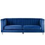 Sofa Blue 3 Seater Velvet Tuxedo Style Quilting