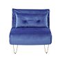 Small Sofa Bed Navy Blue Velvet 1 Seater Fold-out Sleeper Armless With Cushion Metal Gold Legs