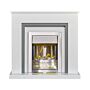 Adam Milan Fireplace In Pure White & Grey With Helios Electric Fire In Brushed Steel, 39 Inch