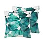 Set Of 2 Outdoor Cushions Polyester Teal Blue And White Square 45 Cm Multicolour Leaf Pattern