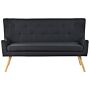 Kitchen Sofa Black Polyester Fabric Upholstery 2-seater Wingback Tufted Light Wood Legs