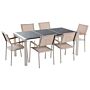 Garden Dining Set Beige With Black Granite Table Top 6 Seats 180 X 90 Cm Triple Plate