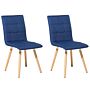 Set Of 2 Dining Chairs Blue Fabric Upholstery Light Wood Legs Modern Eclectic Style