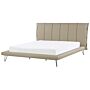 Eu Super King Size Bed Beige Faux Leather Metal Legs 6ft Upholstered Frame Headboard