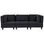 Modular Sofa Black Fabric Upholstered 3 Seater Cushioned Backrest