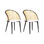 Set Of 2 Accent Dining Chairs Metal Black Frame Beige Fabric Seat Viennese Braid Backrest Retro Seating Beliani