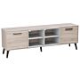 Tv Stand Light Wood With Grey For Up To 78ʺ Tv Media Unit With 2 Cabinets Shelves