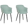 Set Of 2 Dining Chairs Mint Green Fabric Upholstered Black Legs Retro Style Living Space Furniture