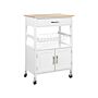 Kitchen Trolley White Light Rubberwood Metal 58 X 40 X 90 Cm 1 Drawer 1 Cabinet Rack Castors Living Room Kitchen