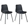 Set Of 2 Dining Chairs Black Synthetic Seat Black Metal Legs Minimalist Design Backrest