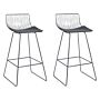 Set Of 2 Bar Chairs Silver Metal Steel With Faux Leather Seat Pad Counter Height Breakfast Bar Chair