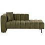 Left Hand Chaise Lounge Olive Green Velvet Upholstery Black Legs Seat Bolster Cushion