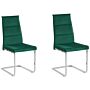 Set Of 2 Dining Chairs Green Velvet Upholstered Cantilever Silver Legs Armless