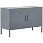 2 Door Sideboard Grey Steel Home Office Furniture Shelves Leg Caps Industrial Design Beliani