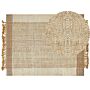 Area Rug Beige Jute 160 X 230 Cm Rectangular With Tassels Geometric Pattern Handwoven