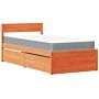 Vidaxl Bed With Drawers And Mattress Wax Brown 100x200 Cm Solid Wood Pine