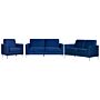 Sofa Set Blue Velvet Upholstery 3 + 2 + 1 Seater