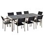 Garden Dining Set Black With Flamed Granite Table Top 8 Seats 220 X 100 Cm Beliani