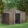 Outsunny 9 X 6ft Garden Metal Storage Shed, Outdoor Storage Tool House With Vents, Foundation And Lockable Double Doors, Brown