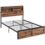 Homcom Industrial Double Bed Frame, 4.8ft Steel Bed Base W/ Storage Headboard, Footboard, Under Bed Storage, 145 X 209cm, Rustic Brown