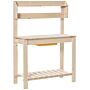 Outsunny Garden Potting Bench W/ Sliding Tabletop, Wooden Workstation W/ Dry Sink, Outdoor Workbench Potting Table W/ Storage Shelf & Hooks, Natural