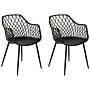 Set Of 2 Dining Chairs Black Synthetic Seat Metal Legs Open Net Back