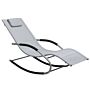 Rocking Sun Lounger Grey Steel Runners Fabric Sling With Head Cushion