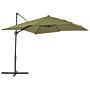 Garden Sun Parasol Green Canopy White Steel Pole 245 Cm Weather Resistant Cantilever With Crank Mechanism