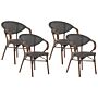 Set Of 4 Garden Chairs Dark Wood Aluminium Frame Grey Textile Seat Stackable