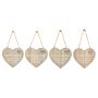 Set Of 4 Wood Hanging White Etched Life Recipe Heart Plaque