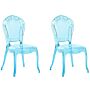 Set Of 2 Dining Chairs Blue Transparent Acrylic Solid Back Armless Stackable