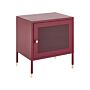 Bedside Table Dark Red Steel Powder Coated Mesh Door Nightstand Industrial Design Bedroom Storage Furniture Beliani