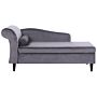 Chaise Lounge Grey Velvet Upholstery With Storage Left Hand With Bolster