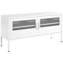 2 Door Sideboard White Steel Metal Mesh Doors Shelves Leg Caps Cable Management Tv Stand