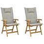 Set Of 2 Garden Chairs Light Acacia Wood With Taupe Cushions Folding Feature Uv Resistant