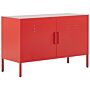 2 Door Sideboard Red Steel Home Office Furniture Shelves Leg Caps