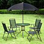 Outsunny 6 Pcs Garden Patio Furniture Set Bistro Set Texteline Folding Chairs +table +parasol (black)