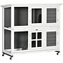 Pawhut Wooden Rabbit Hutch With Wheels, Guinea Pig Cage, Small Animal House For Outdoor & Indoor With Slide-out Trays, 119 X 50.5 X 109cm, Grey