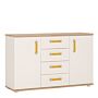 4kids 2 Door 4 Drawer Sideboard In Light Oak And White High Gloss (orange Handles)