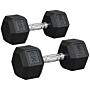 Homcom 2x12.5kg Rubber Hex Dumbbell Portable Hand Weights Dumbbell Home Gym Workout Fitness Hand Dumbbell