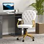 Vinsetto Height Adjustable Home Office Chair, Button Tufted Computer Chair With Padded Armrests And Tilt Function, Cream White