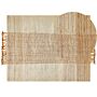 Area Rug Beige Jute 160 X 230 Cm Rectangular With Tassels Geometric Pattern Handwoven