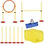 Pawhut 4pcs Portable Pet Agility Training Obstacle Set For Dogs W/ Adjustable Weave Pole, Jumping Ring, Adjustable High Jump, Tunnel